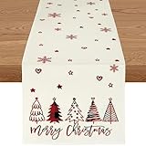 YCOLL Weihnachtsdeko Tisch Tischläufer Weihnachten Tischläufer Rot Winter Wasserabweisend Tischläufer Modern Weihnachtstischläufer für Drinnen und Draußen Party Küche Esstisch Dekoration
