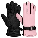 Lunaanda Handschuhe Kinder Skihandschuhe, Winterhandschuhe für 7-13 Jahre Jungen und Mädchen, wasserdichte & Winddichte Schneehandschuhe für Skifahren Radfahren Snowboard Outdoor Aktivitäten (Rosa)