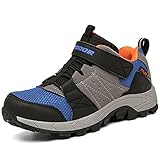ZYLDK Unisex Kinder Wanderschuhe Jungen Mädchen Trekkingschuhe Outdoorschuhe Atmungsaktiv Freizeitschuhe mit Klettverschluss Blau&Orange 39