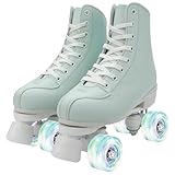 XUDREZ Rollschuhe für Damen, Mädchen, Derby-Skates, Erwachsene, Mintgrün, Vierrad-Rollschuhe für Anfänger, Outdoor, Indoor (Grün und Weiß mit Blitzabsatz, 39)