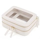 Prite Große Transparent Kosmetiktasche Doppelschichtig Make Up Tasche Damen Reise wasserdichte Kulturbeutel Autozubehör und Auto Organizer mit Doppelreißverschlüss und Fächern (Beige)