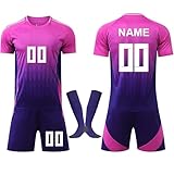 Personalisiertes Kinder Fußballtrikot 24/25 – Heim & Auswärts Kit Personalisiertes Name & Nummer, inkl. T-Shirt, Shorts & Socken – für Jungen Mädchen Violett