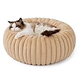 BEDSURE Katzenbett orthopädisches Katzen Bettchen - Flauschiges Donut 51x51x15cm rundes Katzensofa mit waschbarem & abnehmbarem Cord-Fleece-Bezug, rutschfeste Unterseite, Kamel