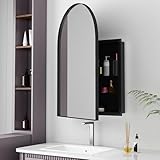 Gebogener Spiegelschrank mit Metallrahmen, Wand-oder Einbau-Medizinschrank mit Verstellbaren Regalen,Eleganter Badezimmerspiegelschrank mit Stauraum für Badezimmer,Schlafzimmer und Wohnzimmer,Schwarz