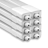 LUXULA 8er Pack LED Feuchtraumleuchte 120 cm - mit Quick Connector - IP66 | IK08 | 4000K Neutralweiß - 32W | 3616lm - Wannenleuchte Röhre Keller Garage Werkstatt - durchschleifbar