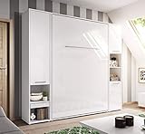 QMM TraumMoebel Schrankbett Wandbett Wandklappbett 140x200 vertikal CP178 mit Lattenrost und 2 Regalen weiß, Bettschrank Gästebett neu