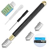 Glasschneider 2-20 mm, verbessertes Glasschneide-Werkzeug mit Glasschneideöl, Glasschneider im Bleistift-Stil mit Ölzufuhr und Karbidspitze für Spiegel/Fliesen/Mosaik