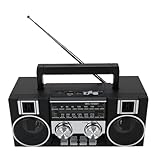Sxhlseller Tragbares UKW-AM-SW-Radio, Bluetooth-Lautsprecher, Stereo-Sound, RGB-Licht, USB-TF-Karte – Wiederaufladbar, Batteriebetrieben, Typ-C-Aufladung für Zuhause, Garten, Park (Black)