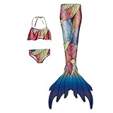 Generisch 𝙈eerjung𝙛rau 𝙁losse 𝙈ädchen mit Bikini Sommer 𝙈ono𝙛losse Mädchen Badeanzug Dreiteiliger Tankini Sommer Schöne Schnelltrocknende Süße Bademode für Kinder 6-12 Jahre