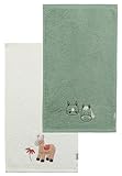 Sterntaler Kinderhandtuch 2er Pack Bauernhof - Handtücher Set aus saugfähiger Baumwolle angenehm auf der Haut - Kinder Handtücher mit schönen Webkanten und Applikation, steingrün