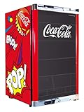 °CUBES Coca Cola PopArt Kühlschrank 115L | Getränkekühlschrank groß mit Glastür, perfekt für Partys & Gewerbe | Energieeffizient, 84,5 cm hoch, 104 kWh/Jahr - Flaschenkühlschrank groß