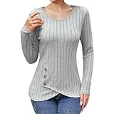EYYECAN Damen-Sweatshirt, Rundhalsausschnitt, langärmelig, gefüttert, leicht, ultraweich, GRAU, S