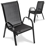 Campela Gartenstühle 2 Stück Textilene - Stapelbar, Pulverbeschichtetes Metall, Wetterfest, bis 150 kg Belastbarkeit, für Terrasse, Balkon, Garten, Dunkelgrau, Modell CA0151