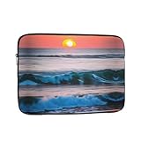 Stilvolle Laptoptasche mit Sonnenuntergang und Sonnenaufgang mit Meereswellen-Druck, Laptoptasche, Laptoptasche, Notebooks, keine Taschen, Computertasche