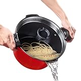 ROSSETTO Nudeltopf mit Siebeinsatz Kochtopf groß 28 cm Spargeltopf Induktion mit Siebdeckel Spaghettitopf Pastatopf 8 Liter Suppentopf, Aluguss keramikantihaftbeschichtet, rot