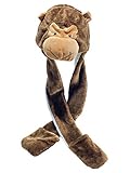Xiang Ru Tierkostüm Handschuhe Schal 3 in 1 Set Mütze, Tier Plüsch Hoodies, Einheitsgröße für Erwachsene & Kinder/Weiche, warme Beanie Mütze, Brauner Affe, One size