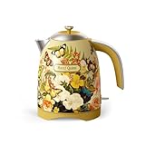 Hazel Quinn Elektrischer Retro Wasserkocher mit 2200 Watts, 1,7Liter 304 Edelstahl, Automatische Abschaltung, Trockengekochschutz, Vintage Design, BPA-frei By Eduardo Recife, Gelb mit Blumenmuster