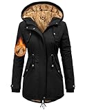 Nadeer Mantel Damen Winterjacke Lang Parka Gefüttert Wintermantel Wasserdicht mit Kapuze Warm Winterparka(Schwarz,XL)