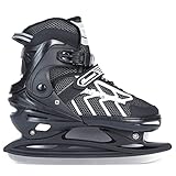Verstellbar Eishockey Schlittschuhe für Herren Damen Erwachsene Kinder, Edelstahl Ice Skates, Eislaufschuhe mit Schnellschnürsystem & Push-Lock-Schnalle für Sicheren Halt (Schwarz Asche, XXL45_47)