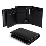 TAN.TOMI Geldbörse Herren, Vertikalschnitt Portmonee Herren,Portemonnaie mit Münzfach Fächer Geldbeutel und RFID Schutz, Slim Wallets for Men,Echtem Leder Geldbeutel für Männer Brieftasche,Schwarz.