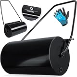 KESSER® Rasenwalze 60cm 48L Füllvolumen Metall mit Schmutzabweiser & Handschuhen Handwalze Rasenroller Gartenwalze Ackerwalze Walze befüllbar mit Wasser/Sand 60 kg Schwarz