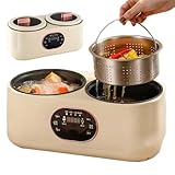 Doppelter Schongarer, elektrischer multifunktionaler Hotpot-Topf mit Doppeleinsatz und digitalem Display, 1,8 l + 1,8 l Fassungsvermögen, antihaftbeschichteter elektrischer Kochtopf, Reiskocher A