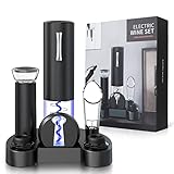 Anpro korkenzieher elektrisch, Elektrischer Flaschenöffner mit Ladestation, Vakuumpumpe, Vakuum-Weinverschluss und Weinausgießer, Geschenk für Weinliebhaber, Weihnachten (schwarz)