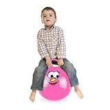 Relaxdays Hüpfball für Kinder, mit Gesicht, Hopseball mit Griff, Ø 45 cm, drinnen & draußen, Sprungball bis 150 kg, pink