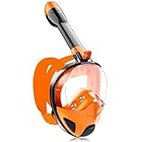Tauchmaske Schnorchelmaske Erwachsene Jugendliche,180-Grad-Sicht Tauchmasken Anti-Leck Anti-Fog Schnorchelset Vollgesichtsmaske Taucherbrille zum Schnorcheln (Black Orange)