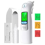 Fieberthermometer Ohr für Erwachsene & Kinder, 1s Ergebnis Hochpräzise Ohrthermometer, 30 Speicher Abrufen, 3-Farben-Fieber-Alarm, mit 21 Einweg-Sonde Abdeckungen & Aufbewahrungsbox (LCD-Weiß)