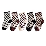 Twtility Kleine große Jungen Mädchen dünne Baumwollsocken Plaid Kindersocken, D-Plaid, 5 Paar, 1-2 Jahre