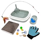 Tlsiod Katzentoilette für Katzen im Innenbereich, Starter-Set, neues Set enthält 10 Stück, Katzenkratzmatte, Katzennäpfe, Mausspielzeug für Katzen (blau)