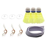 Iouyjiu Badminton Trainer Kit, Portable Elastic Rebounder, Adjustable Suspension Cord, Glowing Shuttlecock Beginner-Friendly, Solo Practice and Skill Training, 8.2x6.5cm Yellow