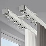 Doppelte Vorhangschiene, einfach zu installieren, Aluminium-Gardinenstange für Fenster, Balkone, Büros, Hotels, Kliniken – Deckenweiß, 1,8 m – vielseitige Vorhanglösung