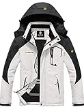 GEMYSE Herren Wasserdichte Berg-Skijacke Winddichte Fleece Outdoor-Winterjacke mit Kapuze (Weiß Dunkelgrau,XL)