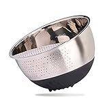REISHUNGER Reis Waschschüssel und Gemüsesieb aus Edelstahl (schwarz) - Sieb zum Waschen von Reis und Gemüse - Mit rutschfestem Silikonfuß