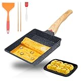 JABNOW Tamagoyaki Pfanne Japanische Omelette Pfanne,Antihaft Omlettenpfanne Rechteckige Eierpfanne für Induktion & Gasherd-Inklusive Fettpinsel,Silikonspatel,Teller,Stäbchen - Kochzubehör