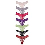 COLOROSES 7er-Pack Spitzen-Tangas für Frauen – zufälliger Spitzenbesatz und Stoff, bequemes Unterwäsche-Set, sexy T-Rücken Tanga Panties, Sortiment: 7 Stück, S