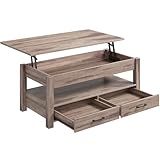 Rolanstar Couchtisch Höhenverstellbar, Couchtisch mit 2 Schublade & Hubplatte, Wohnzimmertisch mit Verstecktes Ablagefach, für Wohnzimmer