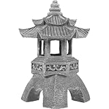 IMIKEYA Japanische Steinlaterne Gartendeko Pagode Solar Japanische Gartenlaterne Statue H 26 cm Innen Außen Harz Gartenlaterne Stein für Patio Terrasse Hof