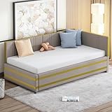 KUAKE Polsterbett Sofabett 90x200, Multifunktionsbett mit Lattenrost Hautfreundlicher Samtstoff (Dunkelgrau)