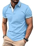 zitysport Poloshirt Herren Kurzarm Shirt Atmungsaktives Golf Polo Shirt Männer Sommer Shirts Sport Basic Slim Fit Tshirt mit Brusttasche Polohemd(Himmelblau-XL)