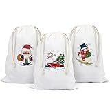 3 Stück Weihnachtsmann Sack, Mittelgroß (35 x 50 cm) Weihnachtssack, Geschenkbeutel Weihnachten Mit Kordelzug, Leinwand Geschenksack Weihnachten, WeihnachtstüTen füR Weihnachtsfeier Dekoration