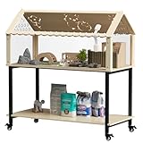 Hamsterkäfig aus Holz mit Acryl, Zwerghamsterkäfig, 60 * 40 * 40cm Hamstervilla, Kleintierhabitat mit zu öffnendem Deckel und Kletterleiter, Mäusekäfig für Meerschweinchen, Hamster, Abschließbar (B)