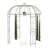 Relaxdays Rosenpavillon Metall, HBT 269 x 211 x 211 cm, Rankhilfe Kletterpflanzen, Garten, Rankpavillon mit Haken, braun