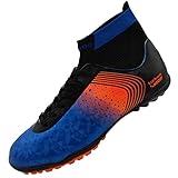 tiebaoGanar Große Kinder-Fußballschuhe, hohe Socke, Fußballschuhe, fester Boden, Outdoor, Fußball-Stollen, athletische Herren, Blau, 5.5 Big Kid