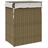 Gecheer Wäschekorb mit Deckel Wäschesammler Wäschebox Wäschetonne Wäschetruhe Wäschesack Bad Schlafzimmer Natur 46x33x60 cm Poly Rattan