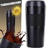 Retoo Thermobecher Thermosflasche Isolierbecher Trinkflasche Kaffeebecher 400 ml Reisebecher Becher Thermo Hält Getränke 12h/24h Kalt Auslaufsicher Anti-Rutsch-Beschichtung Edelstahl Schwarz