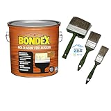 zbs24 Bondex Holzlasur für außen, inkl. 3-teiliges Pinselset, hohe Witterungsbeständigkeit, Intensivschutz vor Nässe, Schutz vor Algen und Vergrünung (nussbaum, 2,5 Liters)
