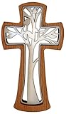 Kaltner Präsente Geschenkidee - Wandkreuz Echt Buche Holz Kreuz Kruzifix für die Wand 20 cm modern Baum des Lebens